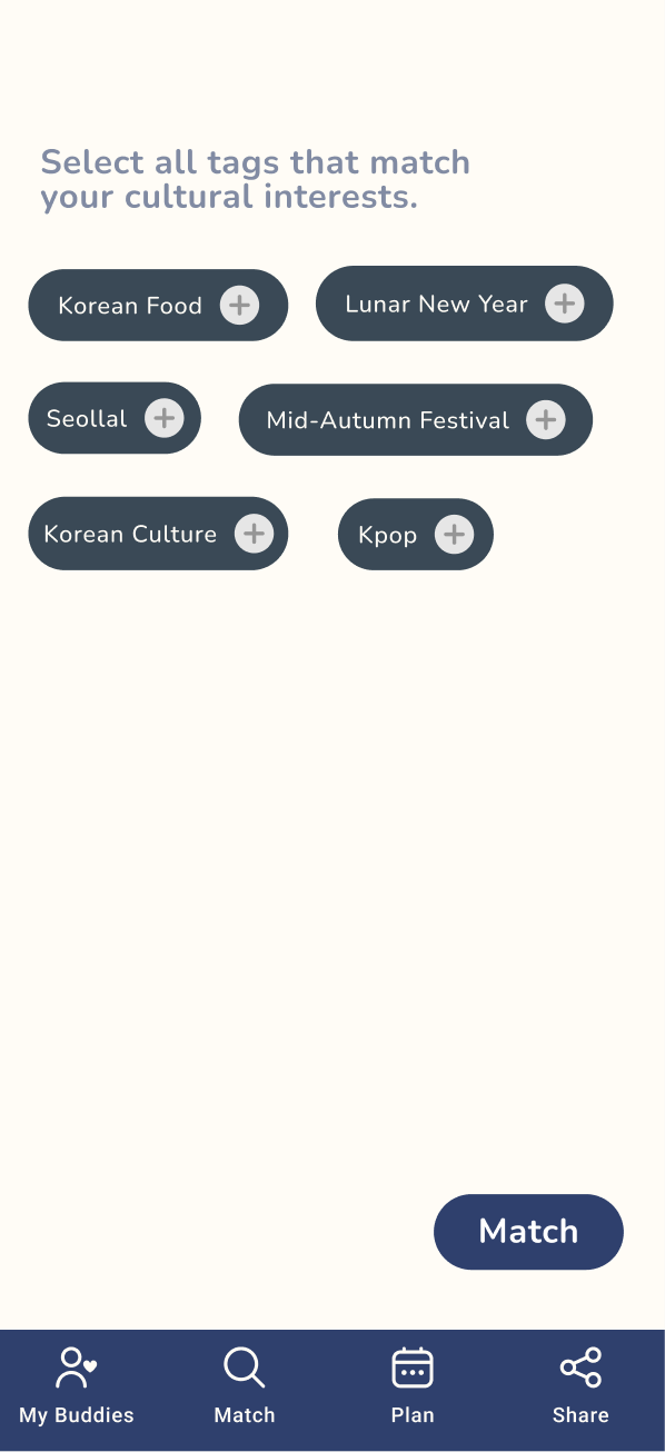 Cultural Buddy Finder - Matching screen