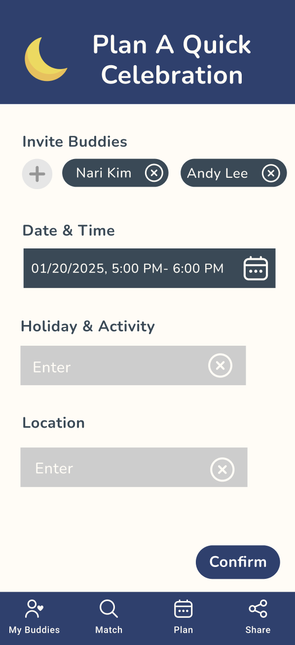 Cultural Buddy Finder - Planning screen